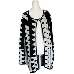 Easywear Chico's knit sweater cardigan geo open front zs 3 white black
